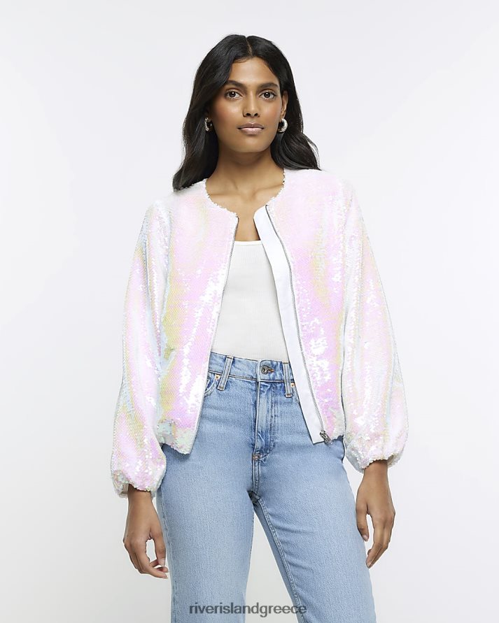 River Island ενδύματα άσπρο γυναίκες ιριδίζουσα παγιέτα bomber jacket B6N8X1106