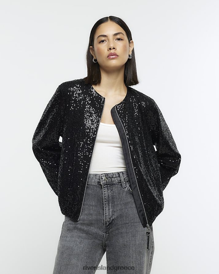 River Island ενδύματα μαύρος γυναίκες παγιέτες bomber jacket B6N8X3952