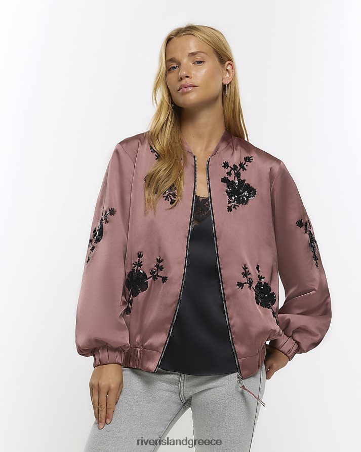 River Island ενδύματα ροζ γυναίκες Σατέν διακοσμημένο bomber jacket B6N8X4349
