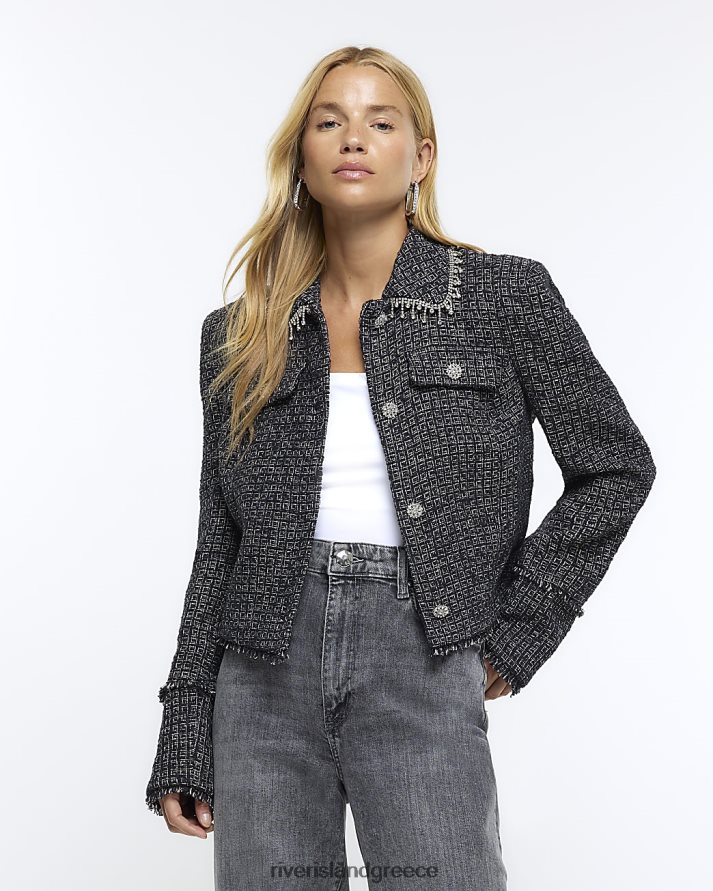 River Island ενδύματα μαύρος γυναίκες σακάκι γιακά boucle diamante B6N8X3724