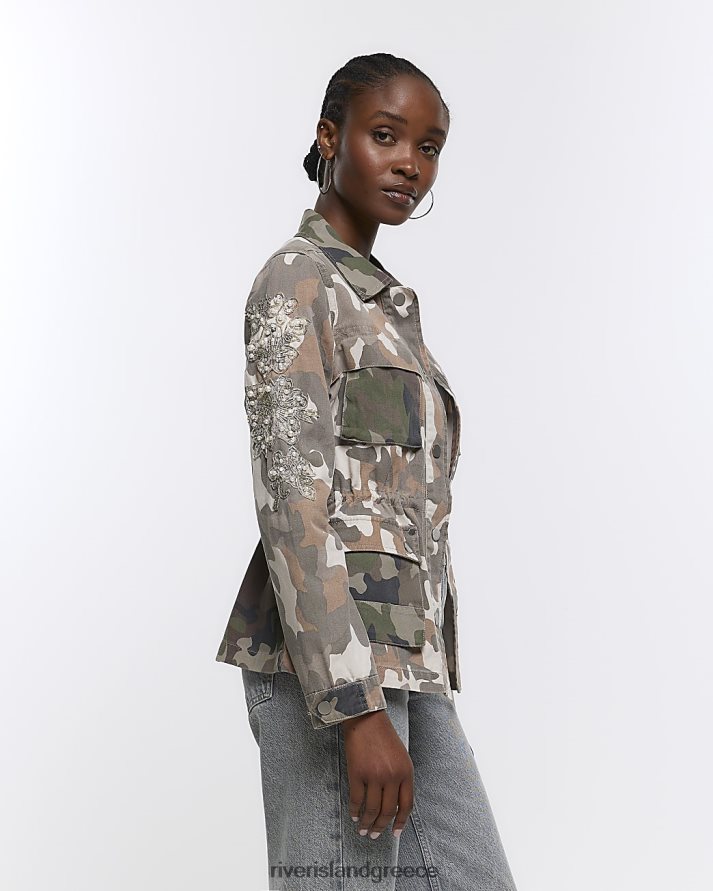 River Island ενδύματα χακί γυναίκες camo διακοσμημένο βοηθητικό σάκο B6N8X4399