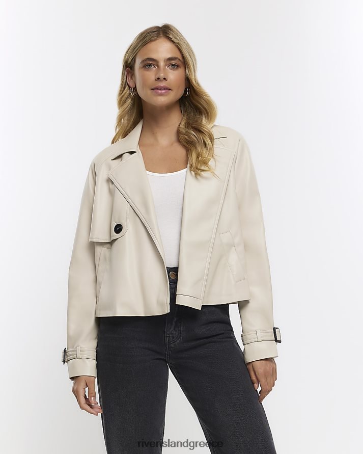 River Island ενδύματα κρέμα γυναίκες καμπαρντίνα από ψεύτικο δέρμα crop B6N8X1301