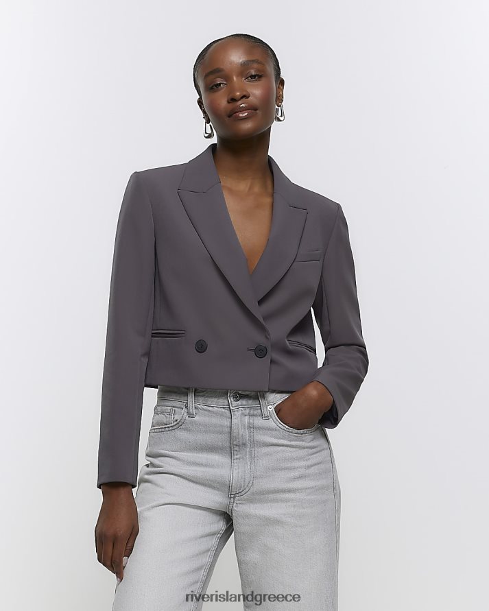 River Island ενδύματα γκρί γυναίκες δομημένο crop blazer B6N8X820