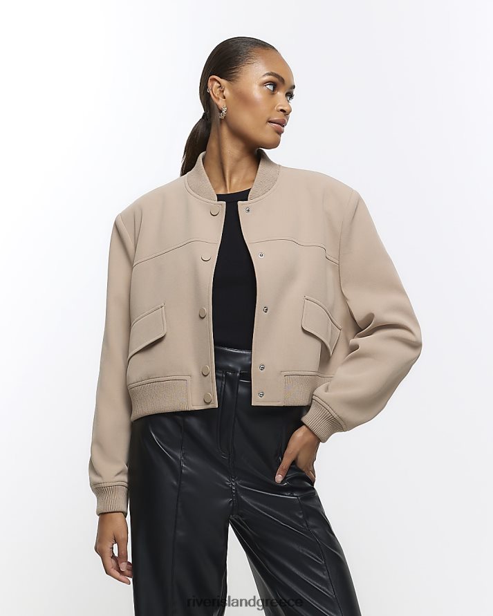 River Island ενδύματα καφέ γυναίκες ραμμένο crop bomber jacket B6N8X20