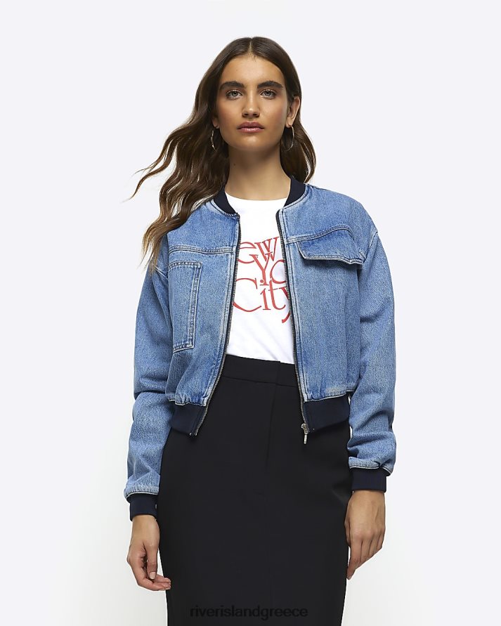 River Island ενδύματα μπλε γυναίκες τζιν crop bomber jacket B6N8X3781