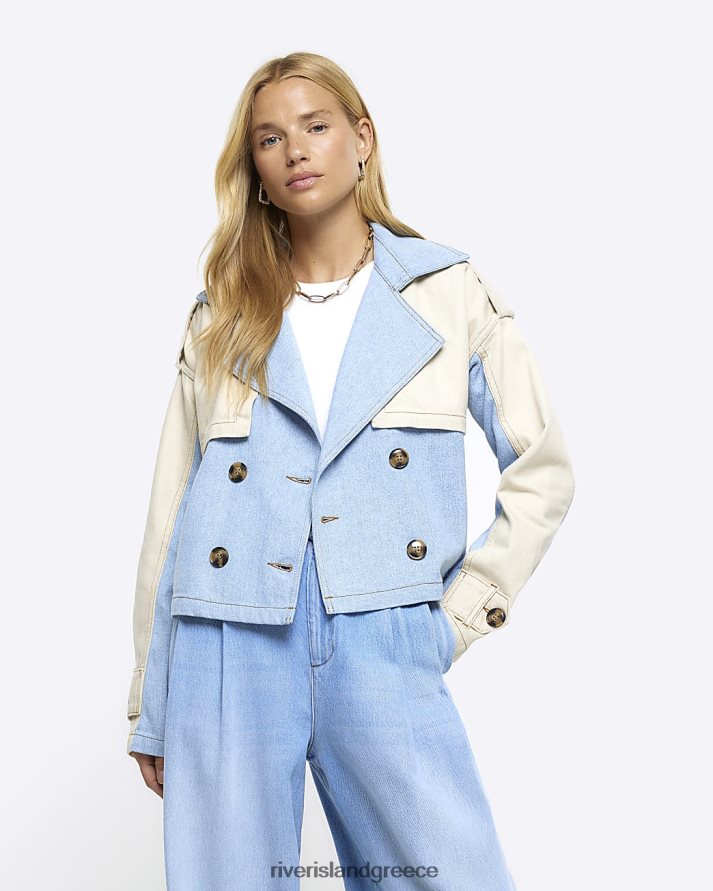 River Island ενδύματα μπλε γυναίκες τζιν crop trench jacket B6N8X3748