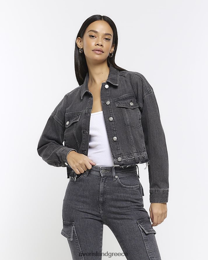 River Island ενδύματα μαύρος γυναίκες cropped τζιν μπουφάν B6N8X1542