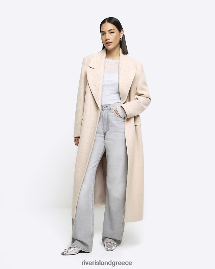 River Island ενδύματα μπεζ γυναίκες παλτό με παραγάδι diamante B6N8X3870