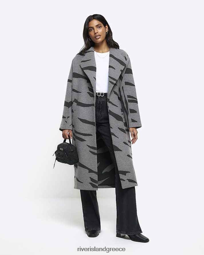 River Island ενδύματα γκρί γυναίκες στάμπα ζέβρας fall away coatigan B6N8X4166