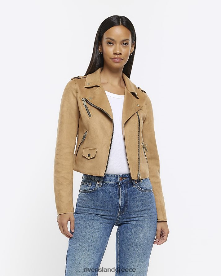 River Island ενδύματα καφέ γυναίκες faux σουέτ biker jacket B6N8X4324