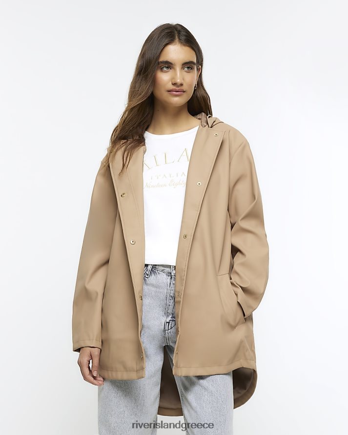 River Island ενδύματα καφέ γυναίκες mac βροχής με κουκούλα B6N8X723