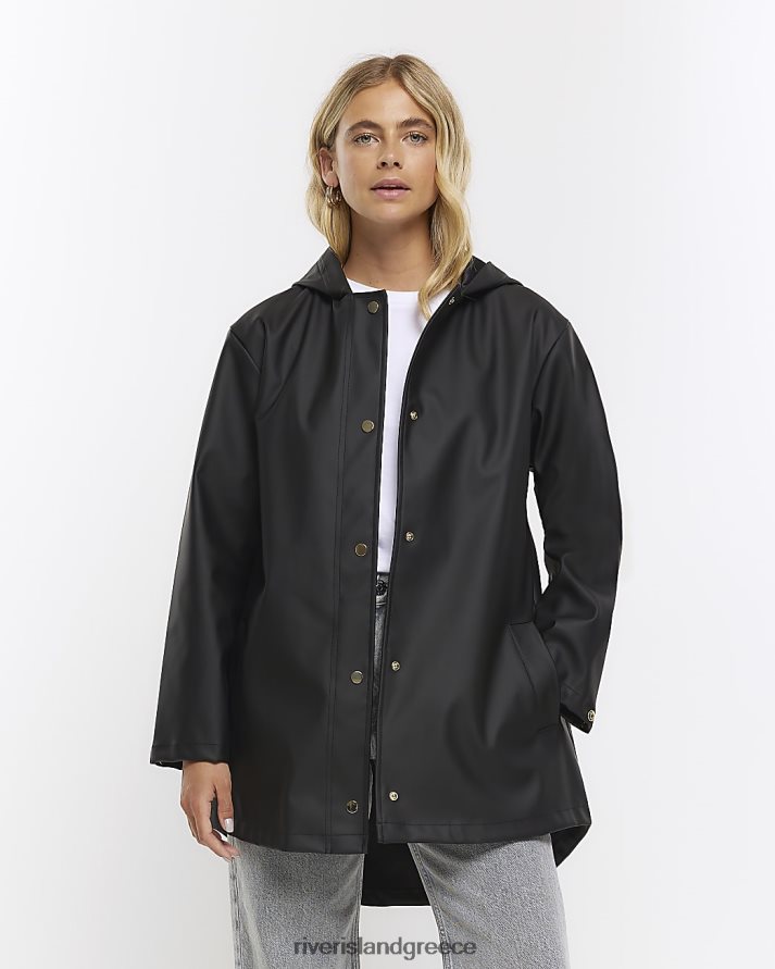 River Island ενδύματα μαύρος γυναίκες mac βροχής με κουκούλα B6N8X724