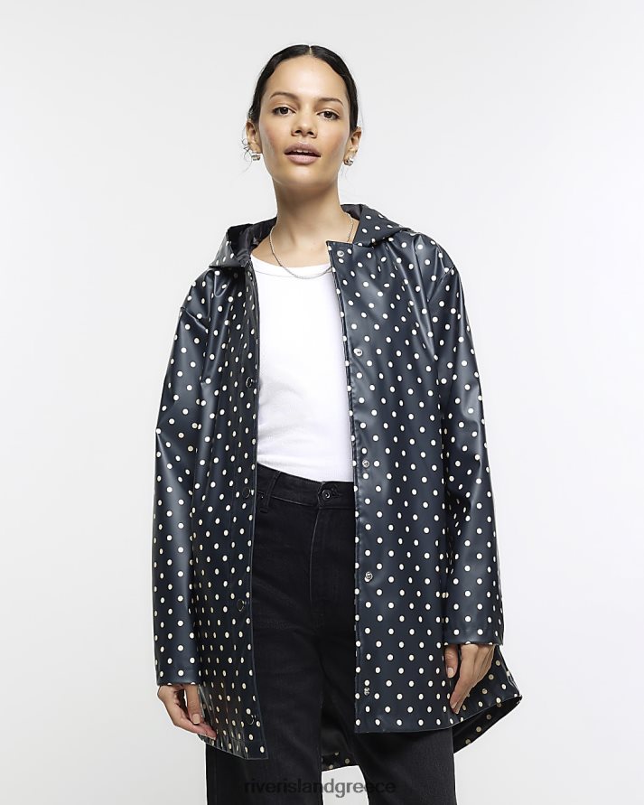 River Island ενδύματα γκρί γυναίκες πουά με κουκούλα βροχή mac B6N8X725