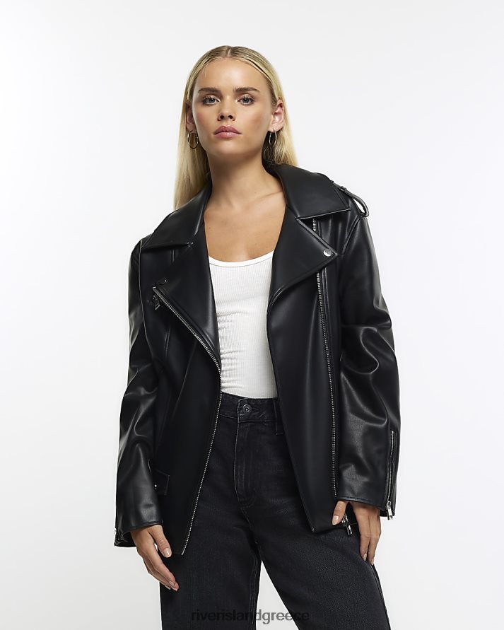 River Island ενδύματα μαύρος γυναίκες petite faux leather oversized μπουφάν B6N8X5276