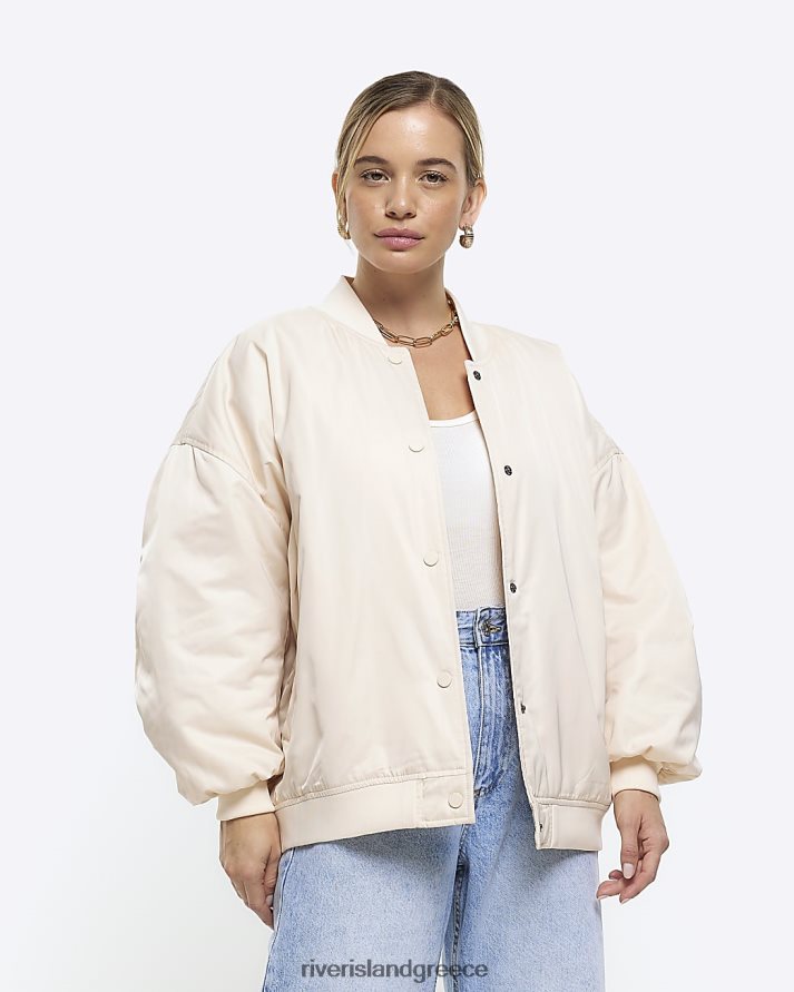 River Island ενδύματα πέτρα γυναίκες petite oversized bomber jacket B6N8X5269