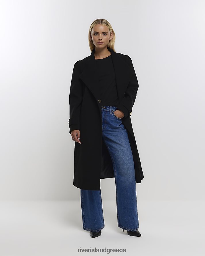 River Island ενδύματα μαύρος γυναίκες petite wrap παλτό B6N8X5221