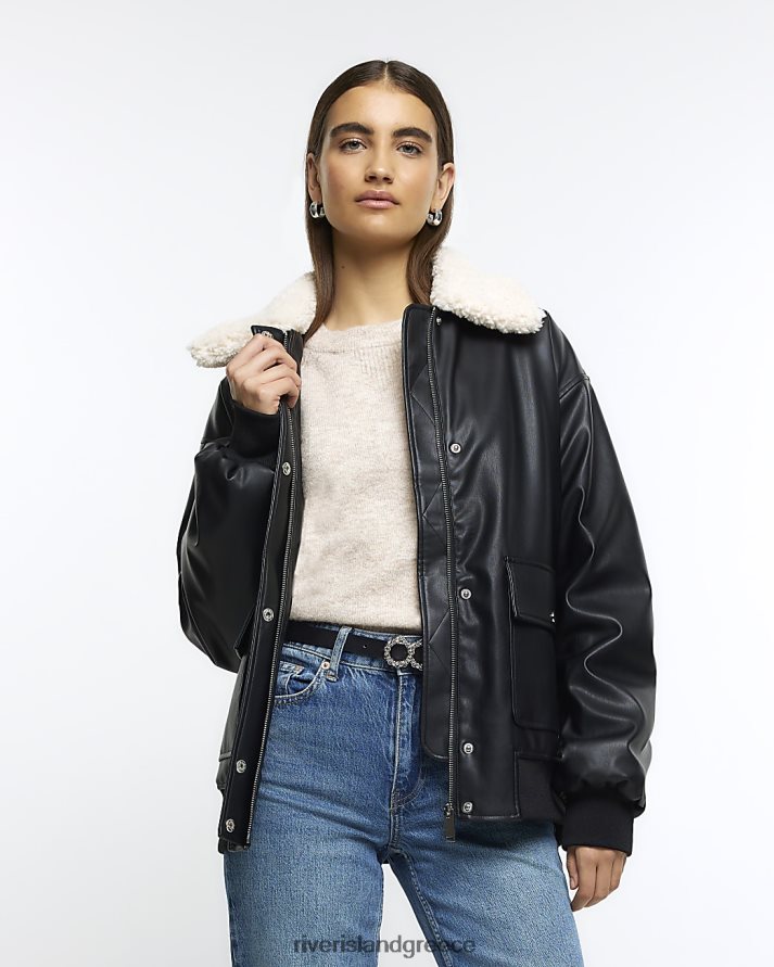 River Island ενδύματα μαύρος γυναίκες shearling bomber jacket B6N8X3830