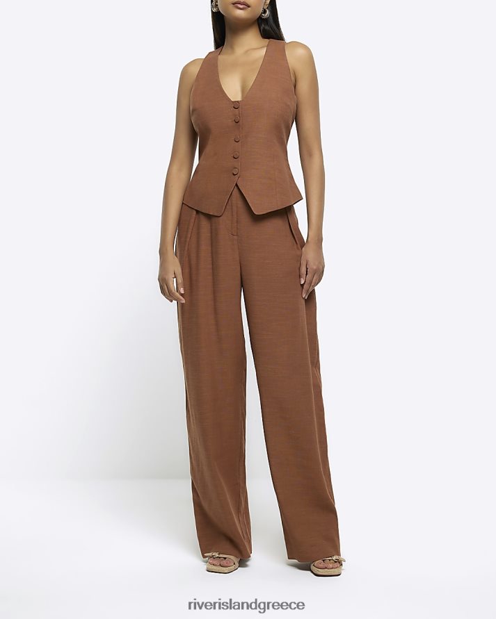 River Island ενδύματα καφέ γυναίκες φαρδύ παντελόνι με λινό μείγμα B6N8X1392