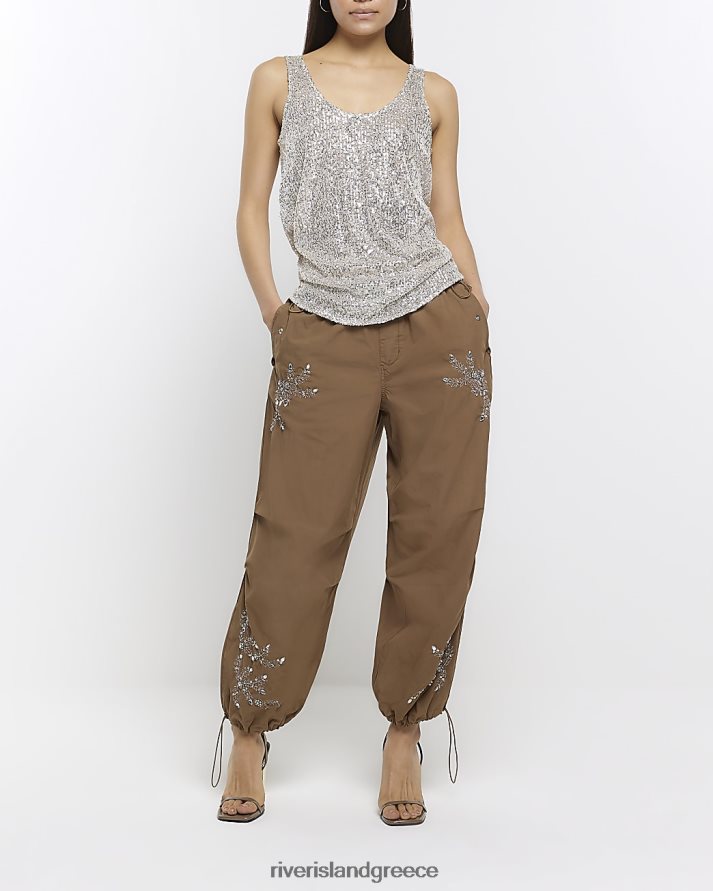 River Island ενδύματα καφέ γυναίκες διακοσμημένο παντελόνι αλεξίπτωτου B6N8X1684