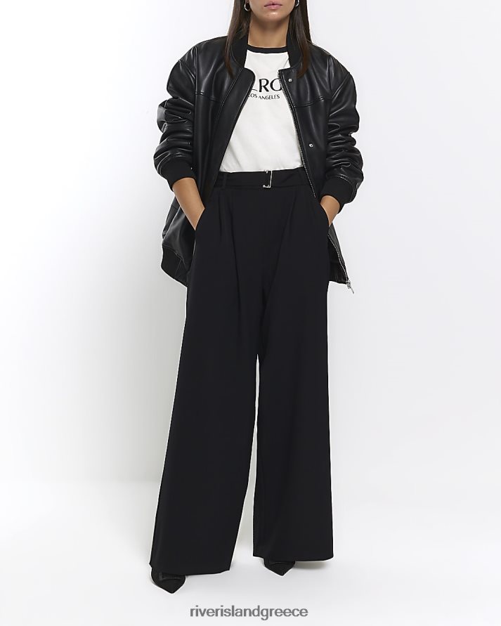 River Island ενδύματα μαύρος γυναίκες φαρδύ παντελόνι με ζώνη B6N8X3785