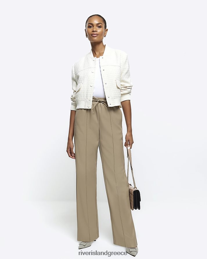 River Island ενδύματα κρέμα γυναίκες ίσιο παντελόνι από συνθετικό δέρμα B6N8X3789