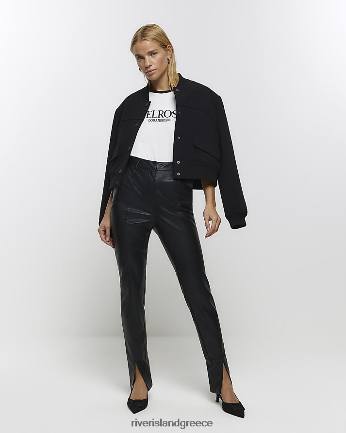 River Island ενδύματα μαύρος γυναίκες παντελόνι από ψεύτικο δέρμα με σπαστό στρίφωμα B6N8X3828