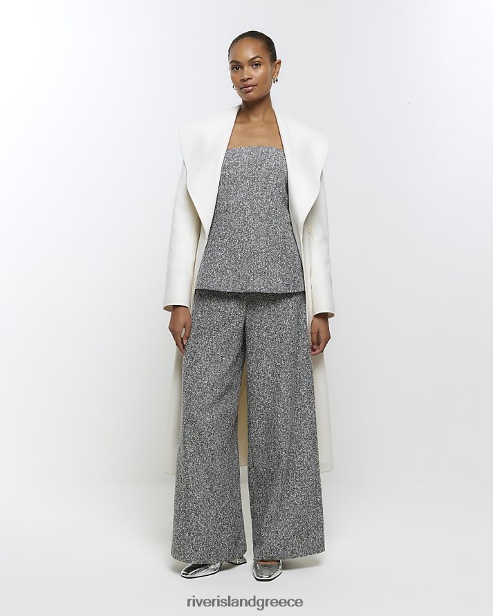 River Island ενδύματα γκρί γυναίκες φαρδύ παντελόνι B6N8X3874