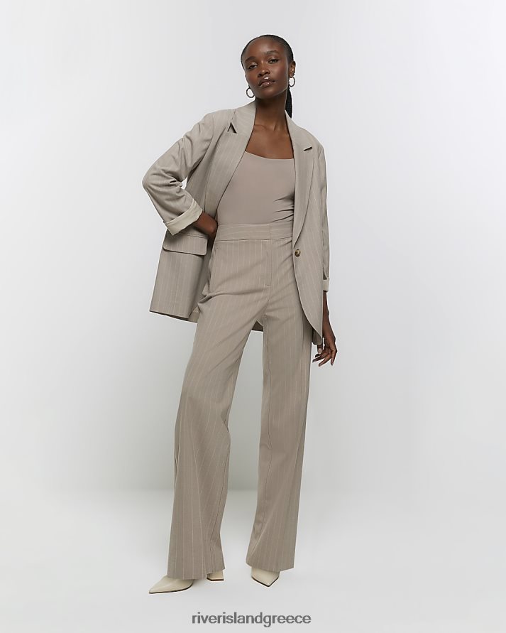 River Island ενδύματα μπεζ γυναίκες ριγέ ίσιο παντελόνι B6N8X3965