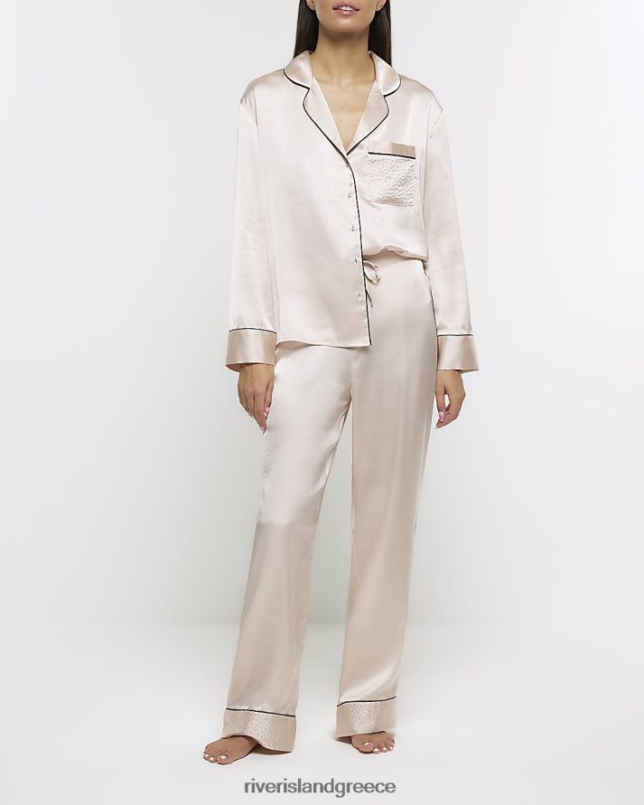 River Island ενδύματα ροζ γυναίκες σατέν διακοσμημένο παντελόνι πιτζάμα B6N8X4033