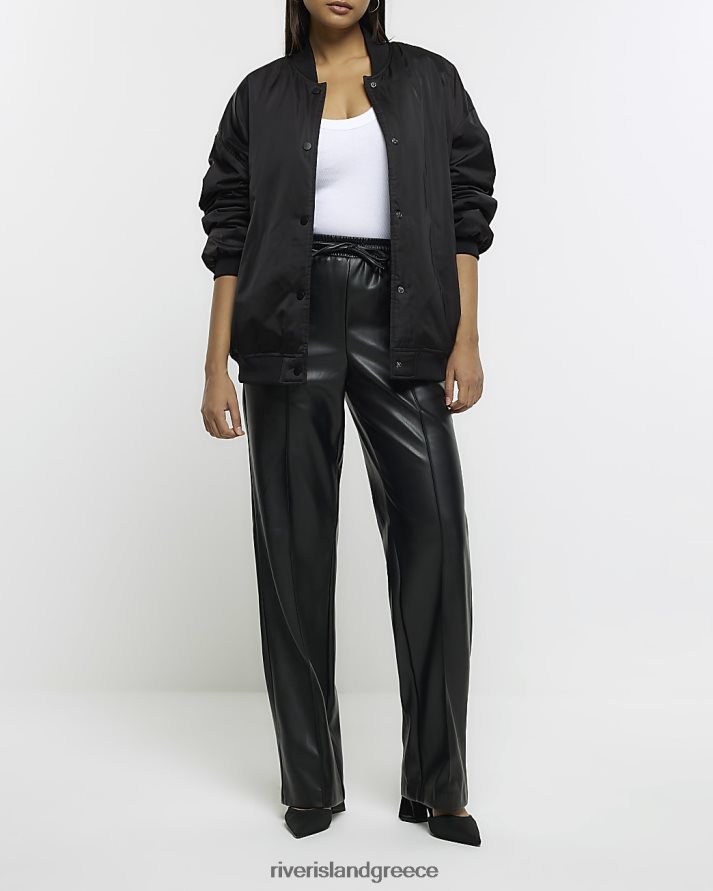 River Island ενδύματα μαύρος γυναίκες φαρδύ παντελόνι από τεχνητό δέρμα B6N8X4188