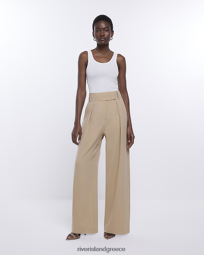 River Island ενδύματα μπεζ γυναίκες φαρδύ πλισέ παντελόνι B6N8X426
