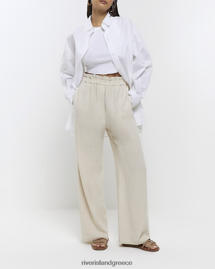River Island ενδύματα μπεζ γυναίκες φαρδύ παντελόνι με λινό B6N8X4263