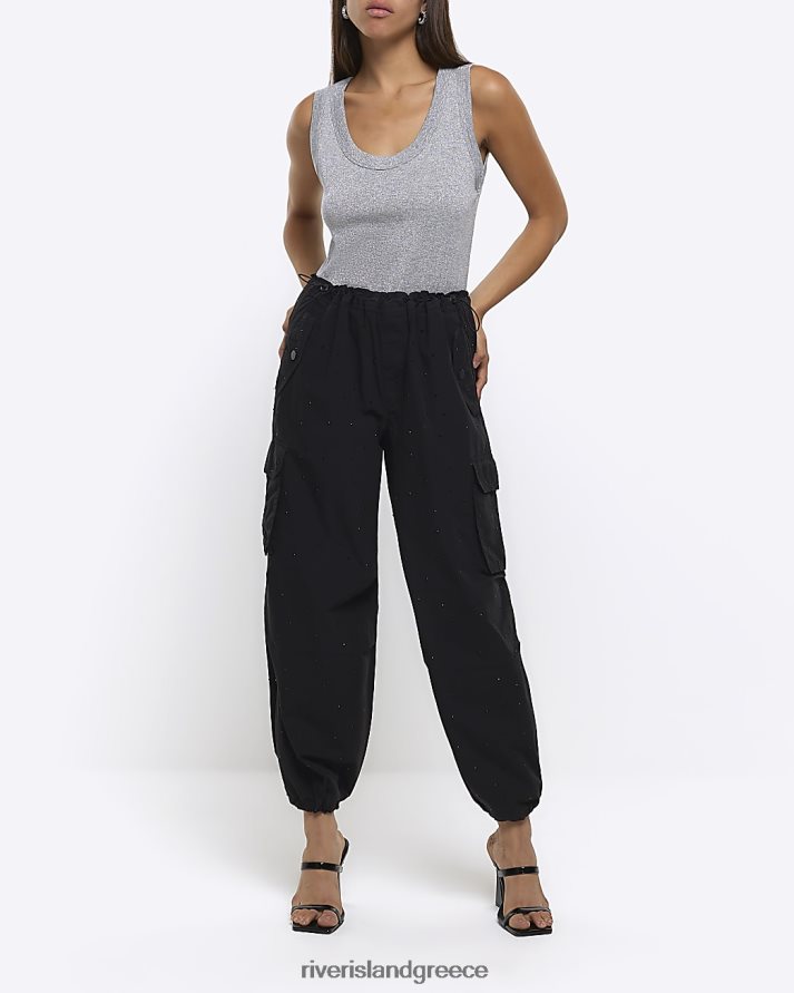 River Island ενδύματα μαύρος γυναίκες παντελόνι αλεξίπτωτο με κορδόνια περίσφιξης B6N8X4401