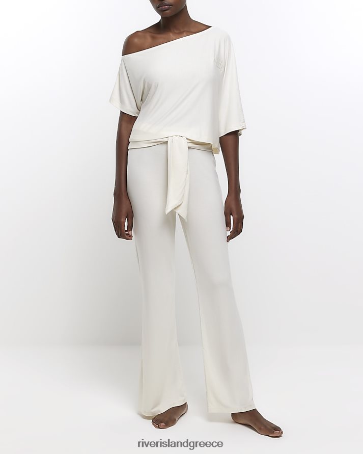 River Island ενδύματα κρέμα γυναίκες δέσιμο στη μέση φαρδύ παντελόνι B6N8X4701