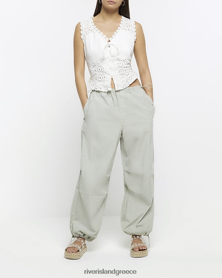 River Island ενδύματα πράσινος γυναίκες φαρδύ παντελόνι αλεξίπτωτου χαμηλού ύψους B6N8X4723