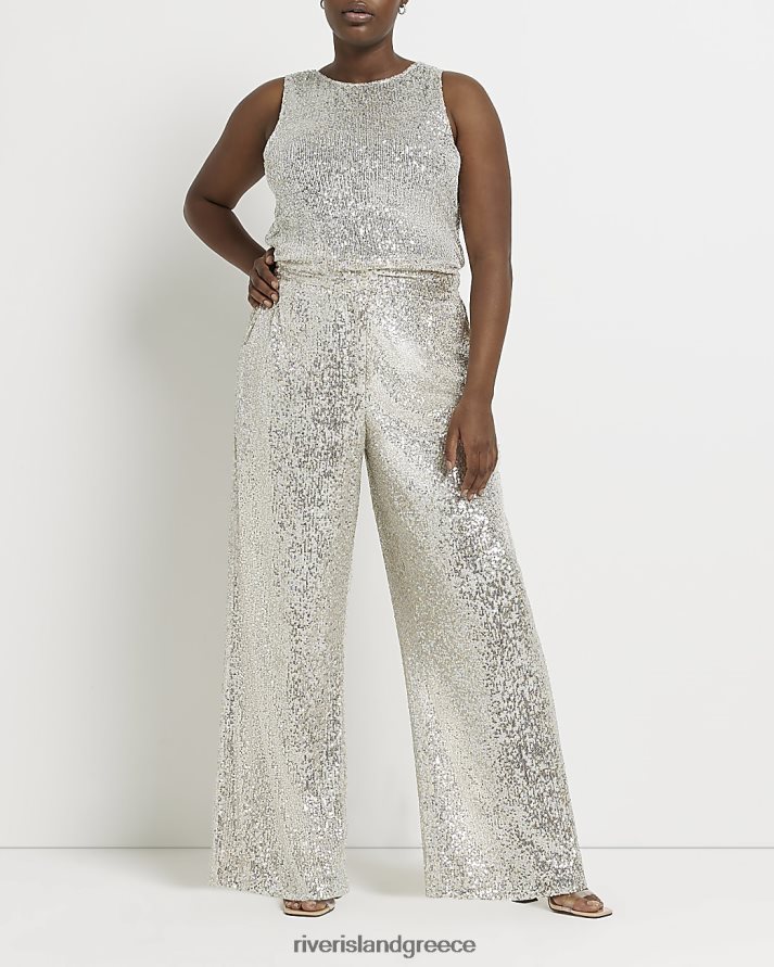River Island ενδύματα ασήμι γυναίκες συν ένα φαρδύ παντελόνι με παγιέτες B6N8X5153