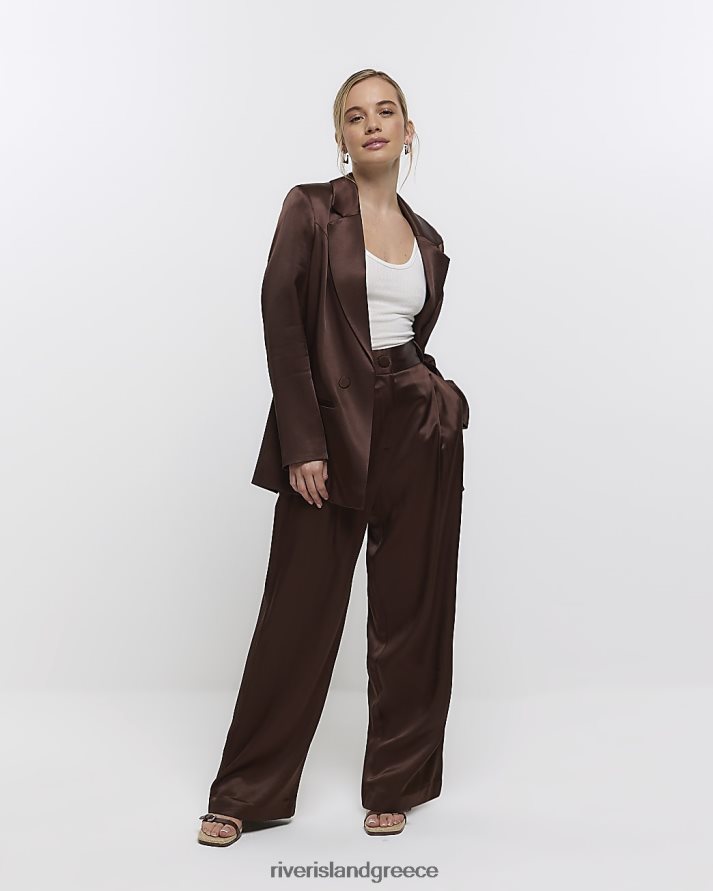 River Island ενδύματα καφέ γυναίκες μικροκαμωμένο σατέν φαρδύ παντελόνι B6N8X5293