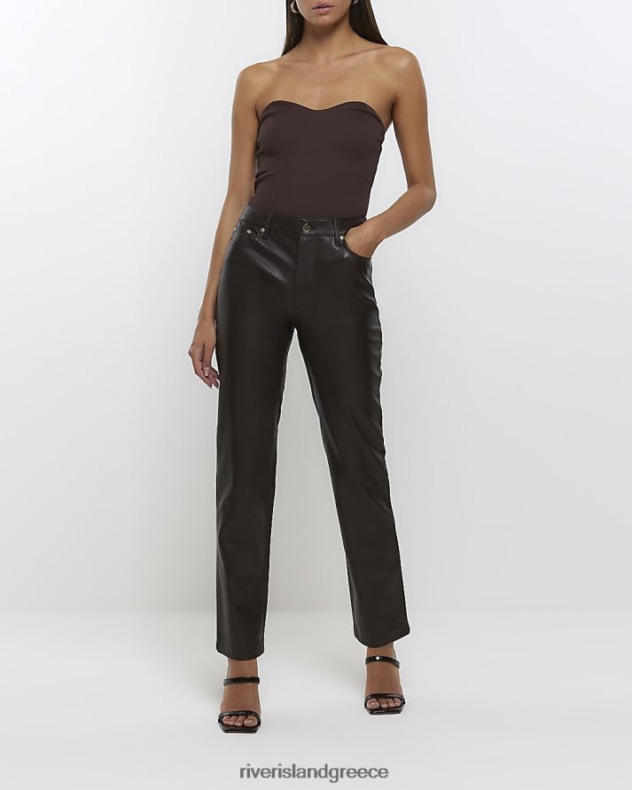 River Island ενδύματα καφέ γυναίκες ίσιο παντελόνι από ψεύτικο δέρμα B6N8X59
