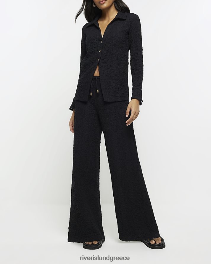 River Island ενδύματα μαύρος γυναίκες φαρδύ παντελόνι με υφή B6N8X714