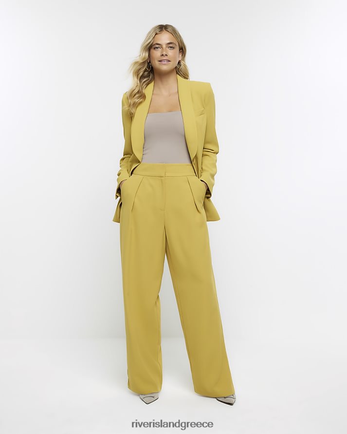River Island ενδύματα κίτρινος γυναίκες πλισέ φαρδύ παντελόνι B6N8X972