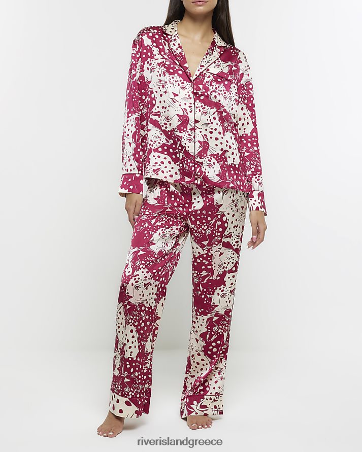 River Island ενδύματα ροζ γυναίκες σατέν παντελόνι πιτζάμα με animal print B6N8X571
