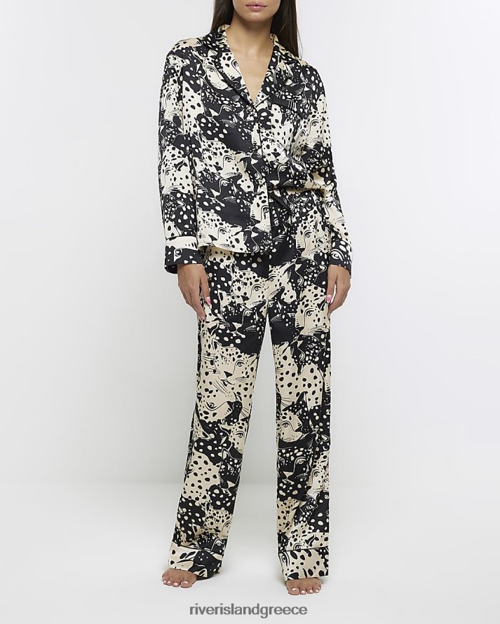 River Island ενδύματα μαύρος γυναίκες σατέν παντελόνι πιτζάμα με animal print B6N8X572