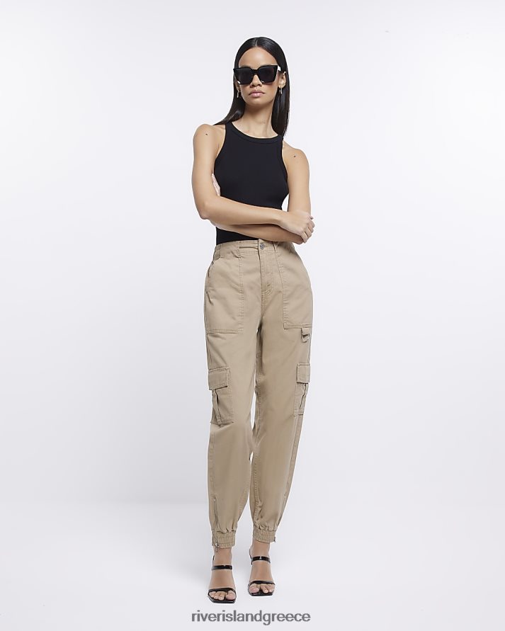 River Island ενδύματα μπεζ γυναίκες φερμουάρ cargo παντελόνι B6N8X1788