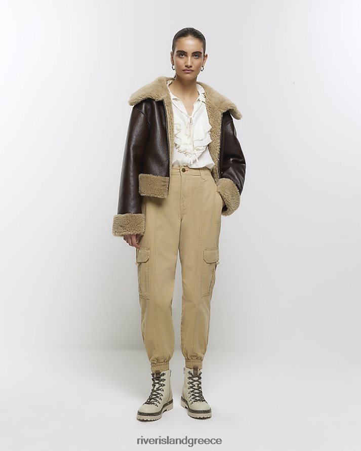 River Island ενδύματα μπεζ γυναίκες παντελόνι cargo με μανσέτες B6N8X3906