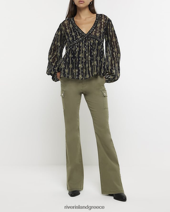 River Island ενδύματα χακί γυναίκες φουντωτό cargo παντελόνι B6N8X4205