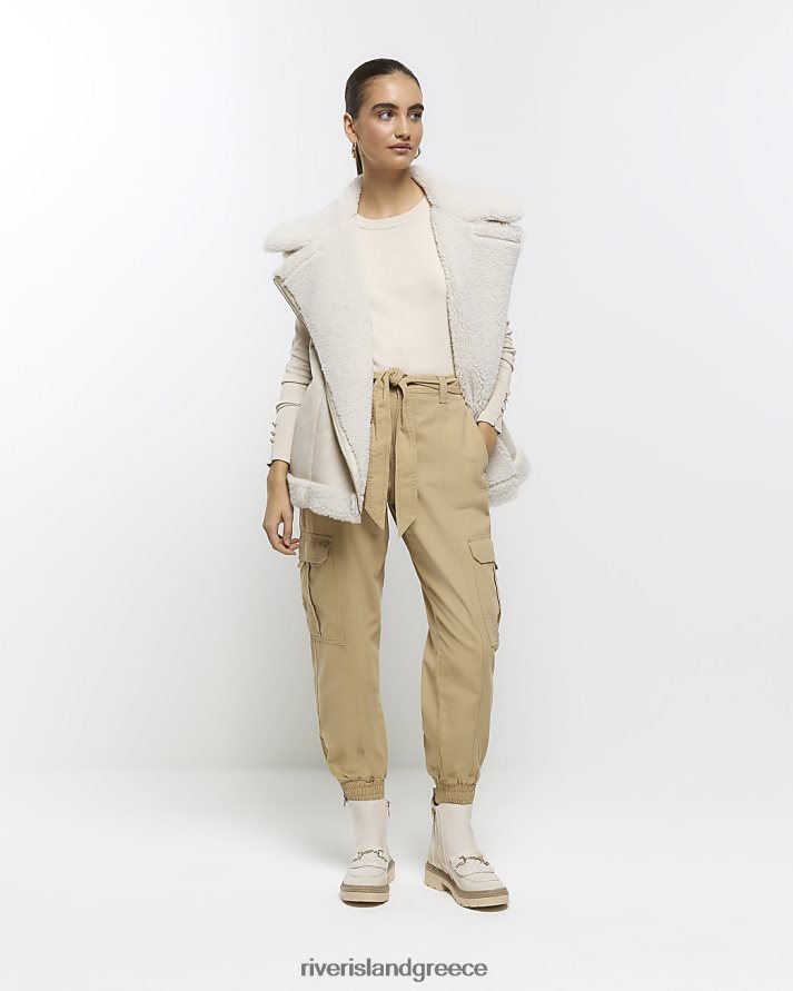 River Island ενδύματα μπεζ γυναίκες παντελόνι cargo με μανσέτες B6N8X4752