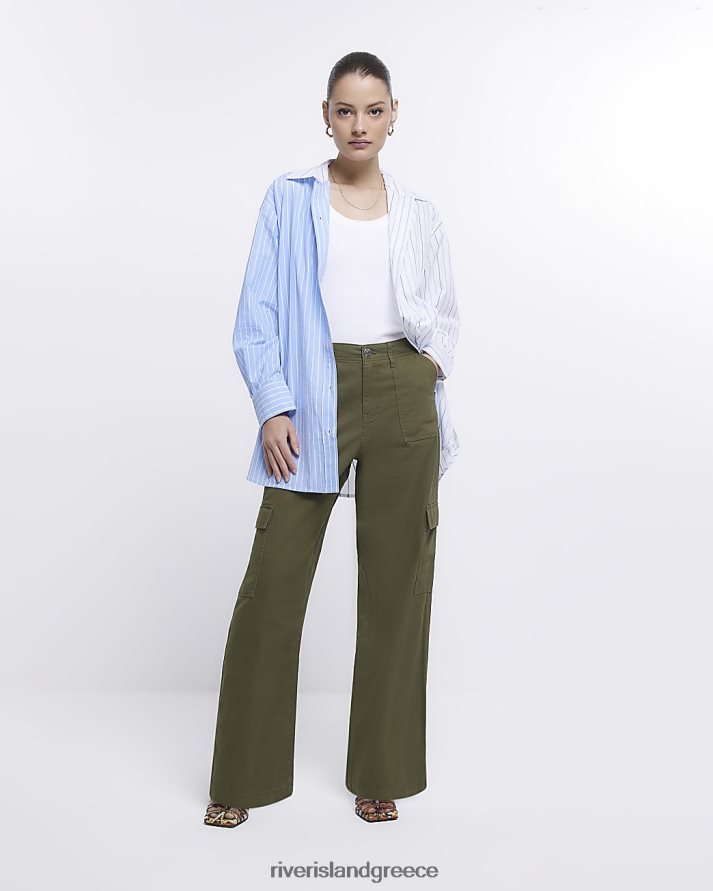 River Island ενδύματα χακί γυναίκες παντελόνι cargo με φαρδύ πόδι B6N8X500