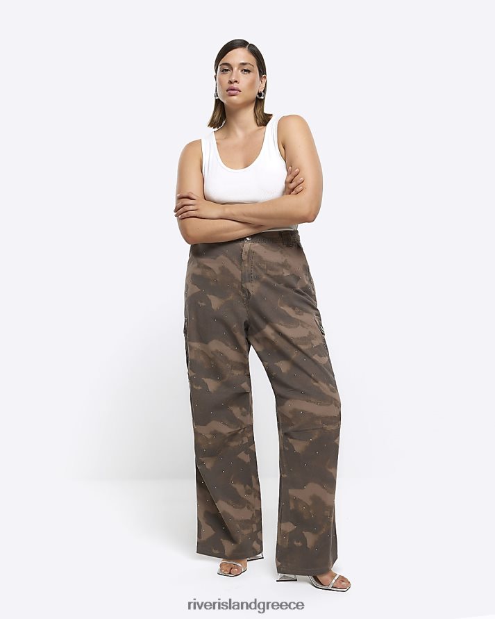 River Island ενδύματα χακί γυναίκες συν ένα διακοσμημένο με καμό παντελόνι cargo B6N8X5128