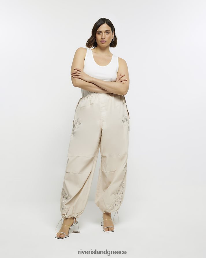 River Island ενδύματα μπεζ γυναίκες συν κεντημένο cargo παντελόνι B6N8X5142
