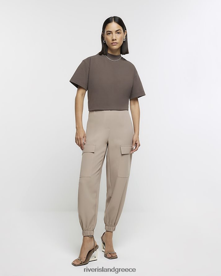River Island ενδύματα μπεζ γυναίκες ελαστικό παντελόνι cargo με μανσέτες στη μέση B6N8X670